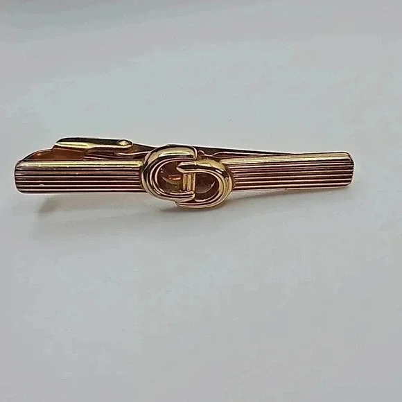Christian Dior CD Logo Bullet Back Gold Tone Cufflinks with Tie Bar - Picture 4 of 4